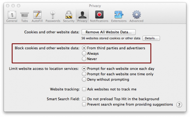 Safari Cookie Settings